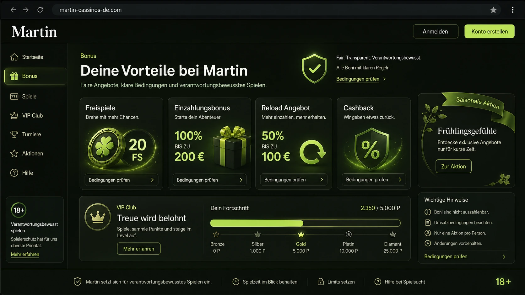 Bonusangebote bei Martin Casino